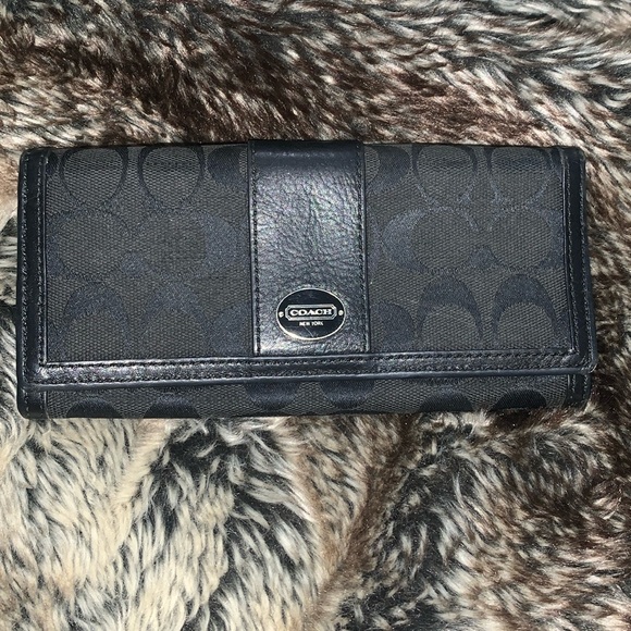 Coach Black Signature Long Wallet - Picture 1 of 7